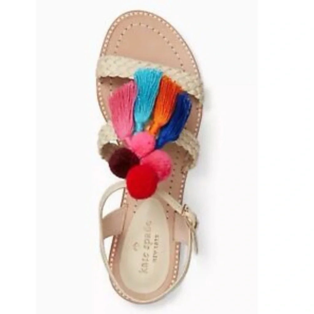 Kate Spade Sunset Woven Nappa Tassels Flat Sandals 6.5